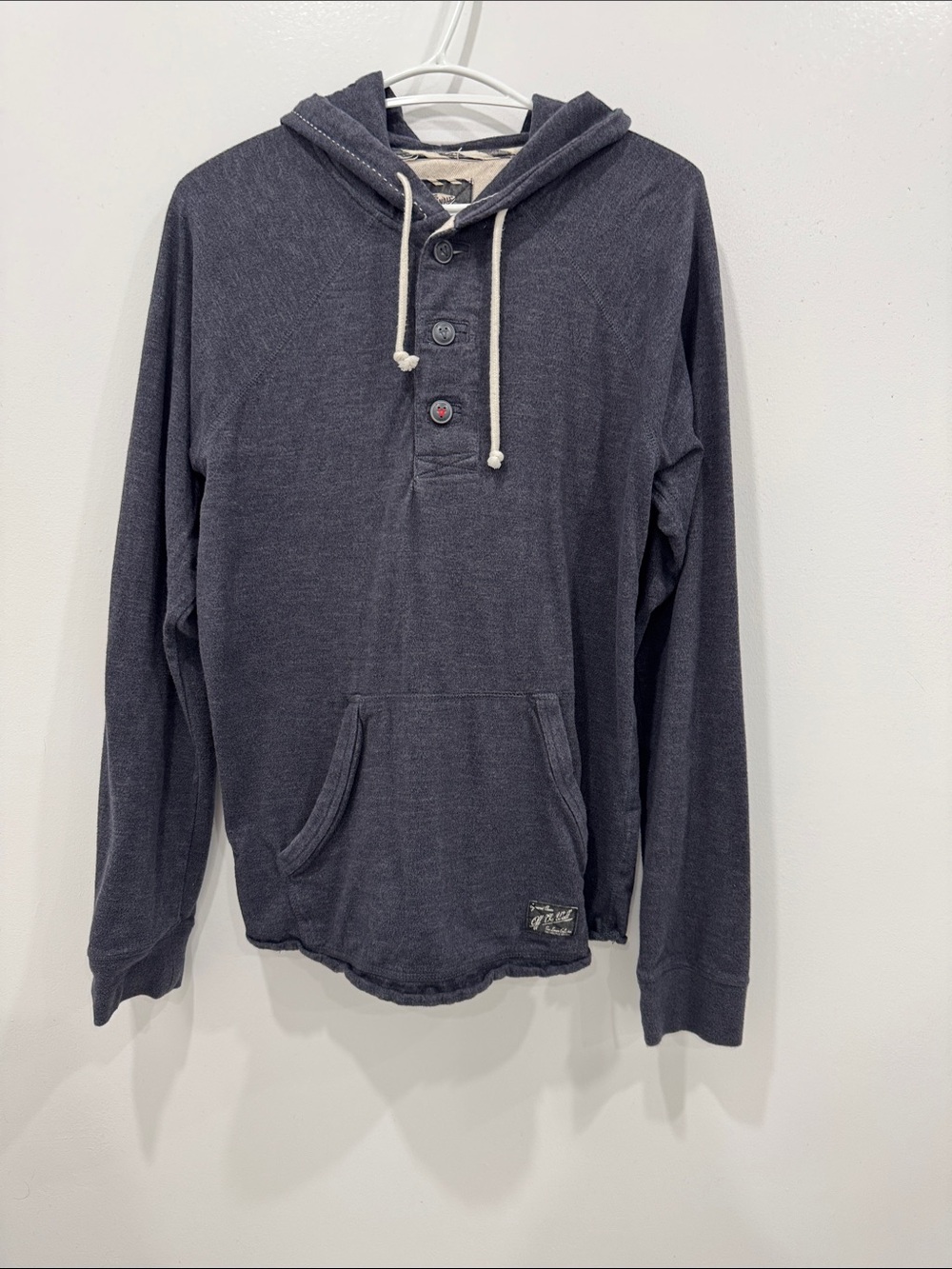 Vans Off The Wall Gray Pullover Hoodie Henley Button Front Kangaroo Pocket